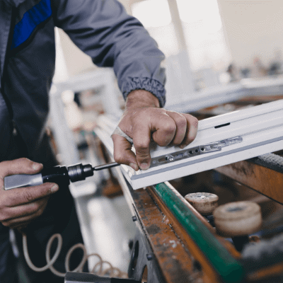 A manufacturing worker screwing some material